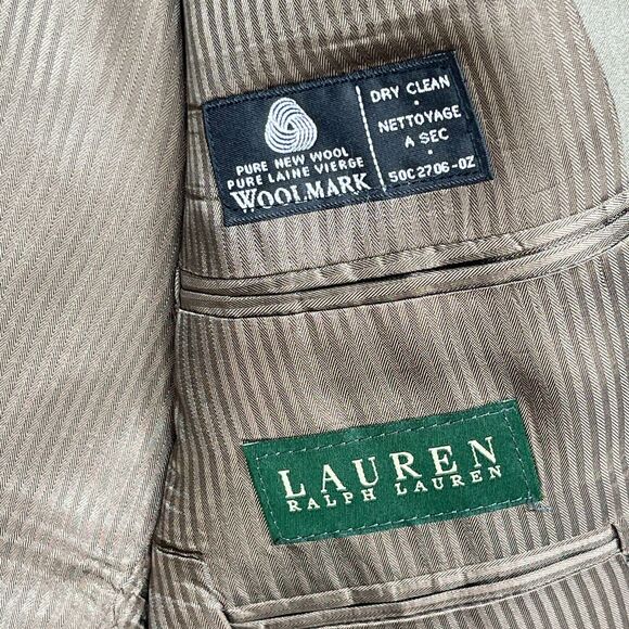 Lauren Ralph Lauren 2 Button 100%‎ Wool Beige Blazer Tagged 42R - Picture 7 of 9